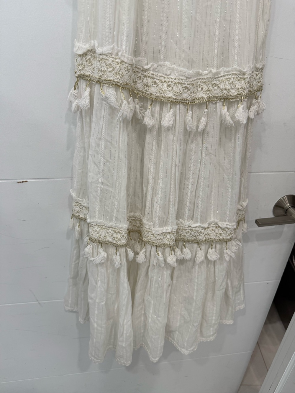 Boho White Tassel Lace Maxi Dress - Picture 7 of 7
